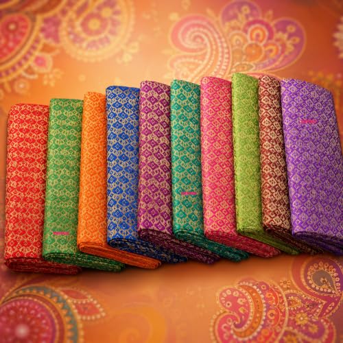 Image of Habba Blouse Piece Set for Women, Silk Blend Free Size Blouse Material, Assorted Colours, Traditional Return Gift for Haldi Kumkum, Pooja, Navratri, Varalakshmi Vratham, Wedding & Indian - Pack of 10