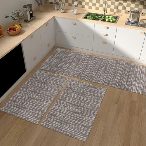 Kit 3 Peças Tapete de Cozinha Antiderrapante Passadeira Capacho Rústico Mesclado Marrom/Caramelo Jac