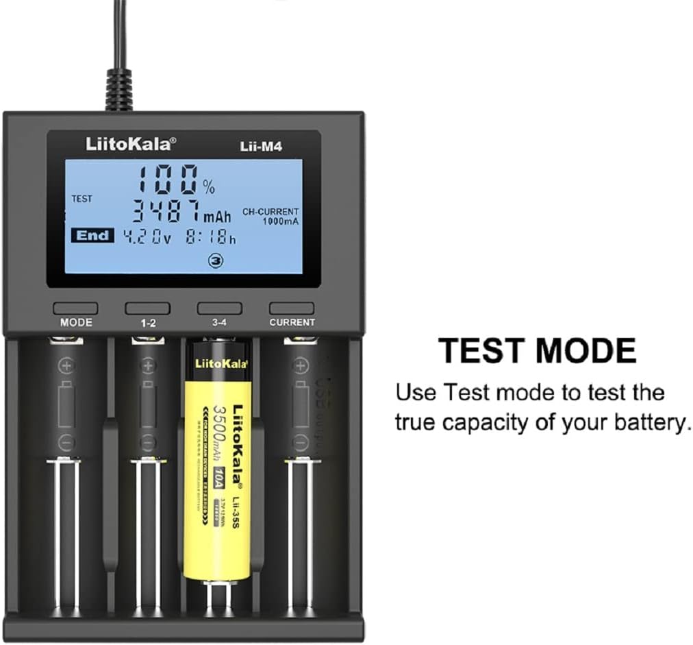 4-Bay USB Tape-C Input 18650 Charger LCD Display Smart Multifunctional Test Capacity Battery Charger for 26650 18650 18350 20650 14500 18500 AA AAA C SC Size Batteries : Electronics