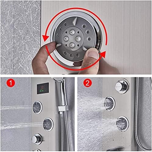 Sistema de panel de ducha para baño torre de agua con pantalla LED de temperatura y jets de masaje, acabado níquel cepillado miniatura 7