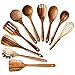 Bekith 10 Stück Holzlöffel zum Kochen, Holz-Kochutensilien-Set, nicht kratzend, natürliches Teakholz, Kochlöffel für Antihaft-Kochgeschirr