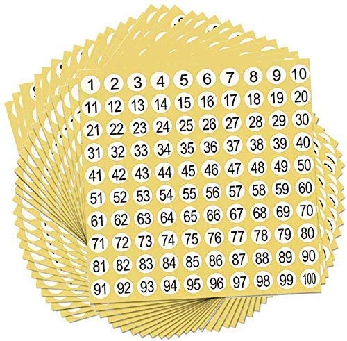 Bkrdty Numbers Stickers 100 sheets Storage Organizing Sticker 1 to 100 Round Adhesive Number Labels for Mailboxes Houses Crafts Kindergardens