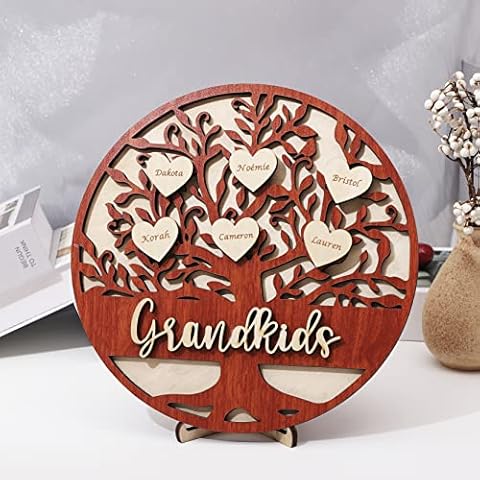 souleather Custom Names Family Tree Frame, Family Tree Gift, Personalised Family Tree, Gifts for Grandparents, Gifts for Mum, Living Room Decor Cover