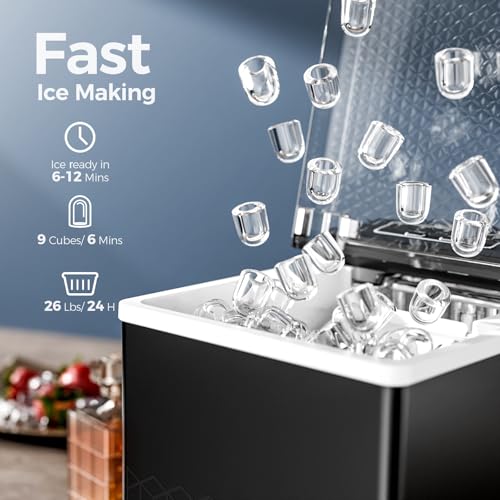 Image of Electactic Countertop Ice Maker, 26Lbs /Day, Compact Small Ice Maker with Auto-Cleaning,Perfect for RV /Home /Kitchen, Deep Black