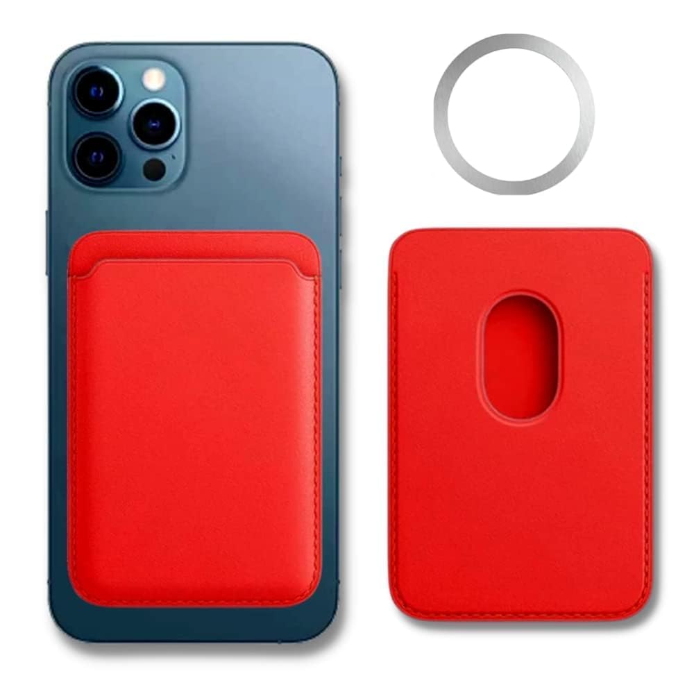 Case Creation MagSafe Leather Wallet Card Holder, Compatible with iPhone 12 13 14 15 16 Series, RFID Blocking, 1-3 Cards Capacity, Supports Wireless Charging (Red)-image-22