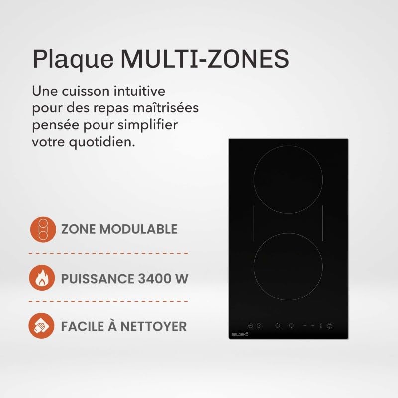 BELDEKO Plaque Vitrocéramique 2 Feux Flex 3400W - Marque Française