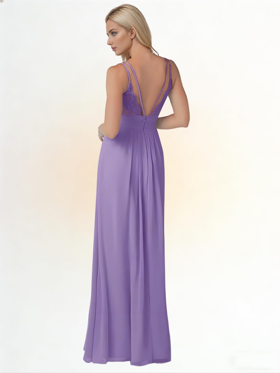 Vestidos de dama de honor de gasa para mujer, para boda, plisado, encaje, formal, vestidos de noche con botón trasero