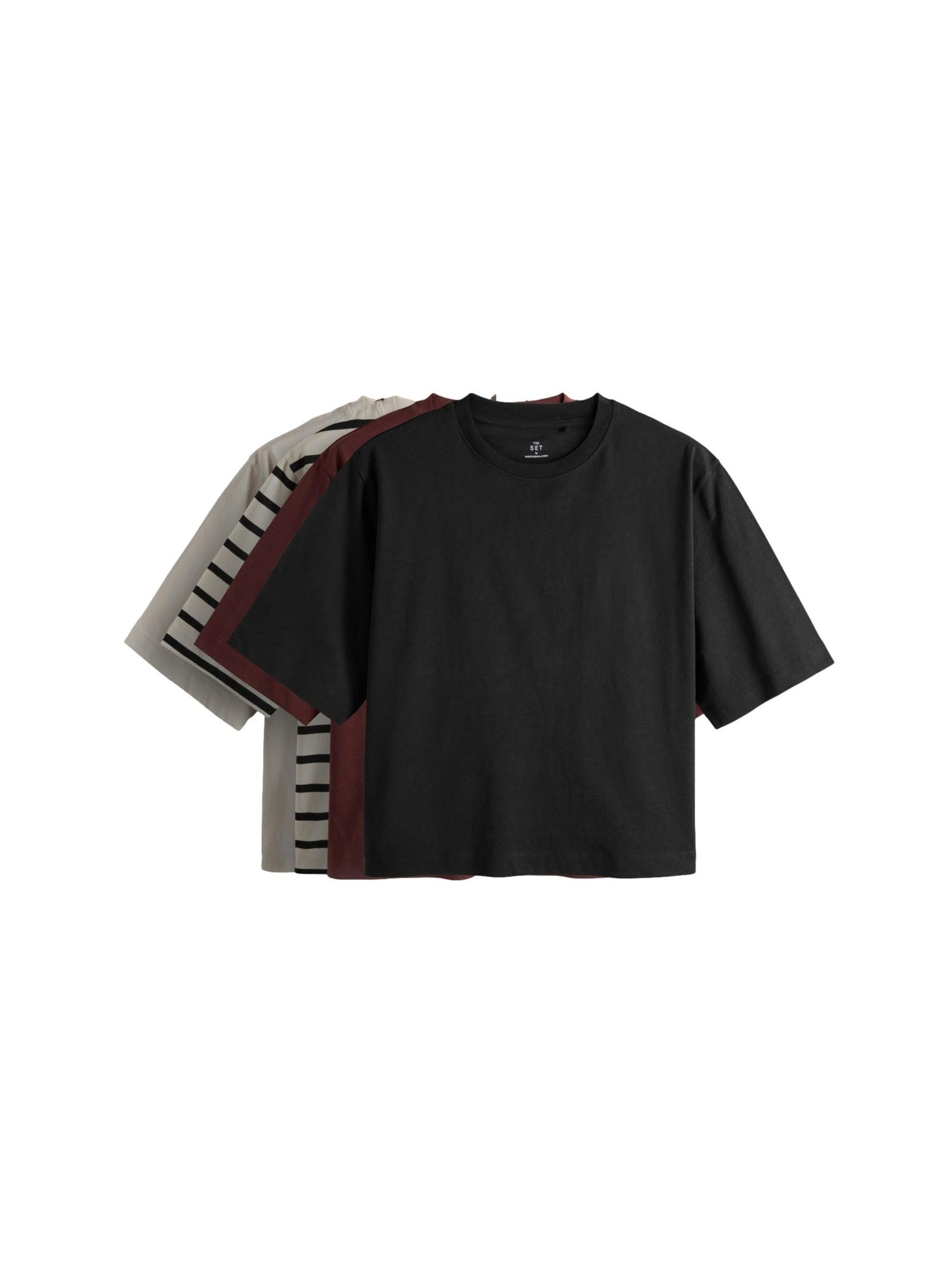 THE SET Femme T-Shirt à Manches Courtes 100% Coton épais, Lot de 4 | Coupe standard