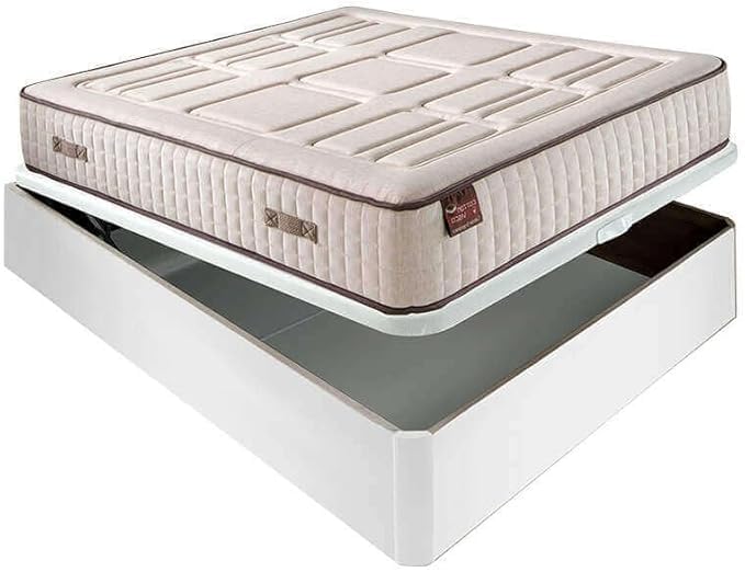 Aznar Colchón HR Visco 27 Cm Extra Firme Transpirable con Canapé Abatible De Madera Tapa 3D Transpirable Altura Total 34 Cm Color Blanco Descanso Completo Alta Comodidad Tamaño 150x200cm