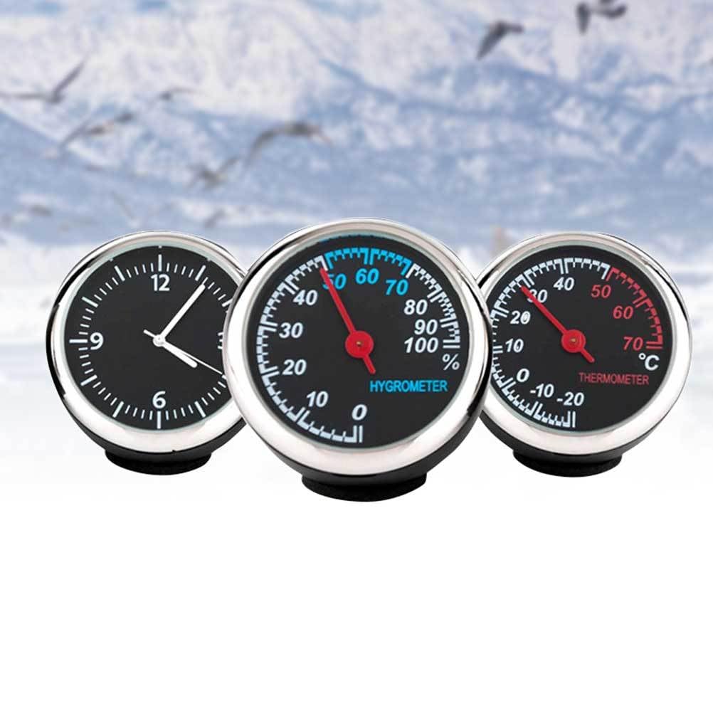 Gatuida 3 Stück Auto Uhr Thermometer Hygrometer Analog Armaturenbrett Anzeige Wasserdicht 4.0x0.8 cm Leuchtend für Pkw LKW Fahrzeug Wohnmobil Innenraum Dekoration Reise Instrumente Mechanisch Zubehör