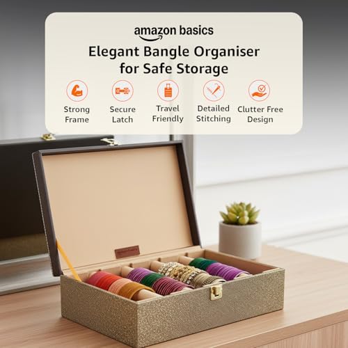 Image of Amazon Basics Bangle Organizer For Women | Bangle Holder | 35LX24BX10H cm|Brown & Golden
