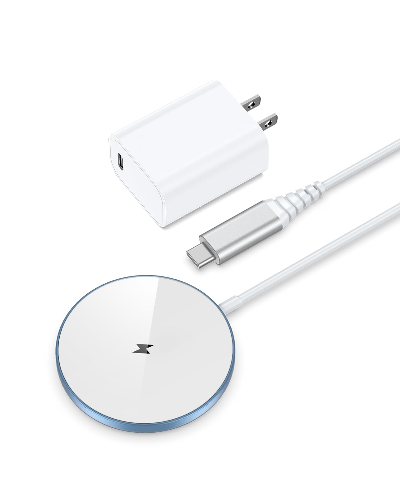 Magnetic Wireless Charger - NANAMI Fast Wireless Charging Pad for MagSafe Charger iPhone 15/14/13/12 Series, Phone Charger for Airpods 3/2/Pro/Pro 2, 20W PD USB-C Charger Adapter Included(Blue)