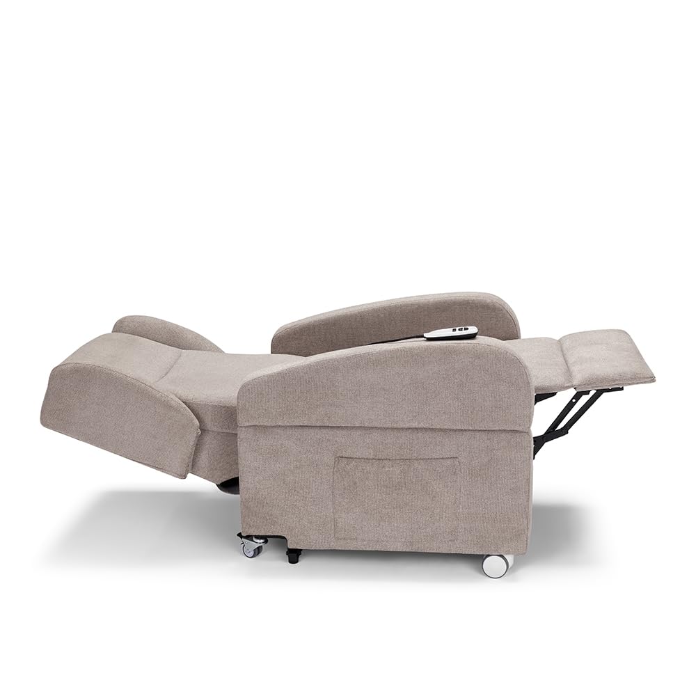 Poltrona relax elettrica Atlanta per anziani, 2 motori con funzione LIFT, 4 ruote con maglione, reclinazione e alzapersona, braccioli estraibili con tavolino opzionale (Senza Tavolino, Verde)