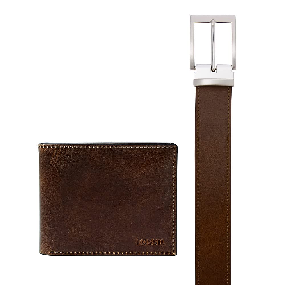 Fossil Geldbörse für Herren Derrick, Leder Bifold Dunkelbraun 11,4 cm (L) x 1,6 cm (B) x 9,2 cm (H) MLG0658201