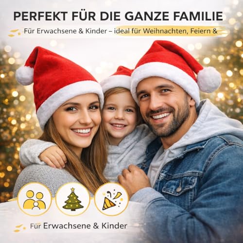 2er Weihnachtsmütze rot - unisex Größe - Nikolausmütze rot- für Weihnachten & Weihnachtsfeier & Weihnachtsmarkt - Erwachsene & Kinde