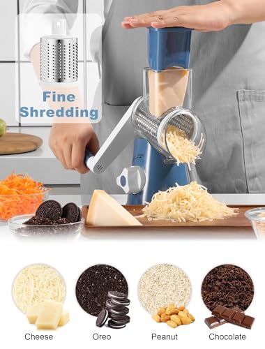 Image of Cheese Grater Rotary, Rotary Grater for Kitchen, Kitchen Grater Vegetable Slicer with 3 Drum Blades, Fast Cutting Cheese Shredder for Vegetables and Nuts
