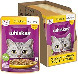 Whiskas Adult (1+ Years) Wet Cat Food, Chicken in Gravy, 80 g (Pack of 14), Hydrating Food Made With Real Chic