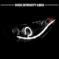 Vista 6 de AmeriLite Black Projector Replacement Headlights LED Bar Halo Set For Hyundai Accent 4 Door/Hatchback - Passenger and Driver Side