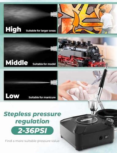 Image of Oasser Airbrush Kit with Compressor, Dual Action 10.5L /min Auto Stop Airbrush Set, 0.2 /0.3 /0.5mm Nozzles 7cc Cup, 12V DC Plug-in Air Brush for Nails Makeup Model Painting Tattoo Charcoal