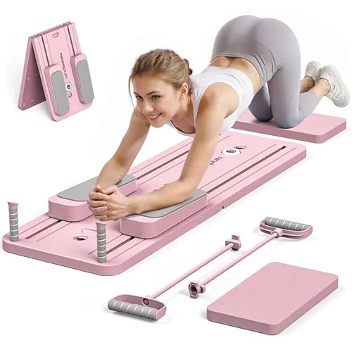 Multi-Functional Pilates Board, Foldable Home Pilates Reformer, Ab & Core Strength Workout Equipment, 300LBS Capacity, Pink, 47.1 x 16 x 3 Inches