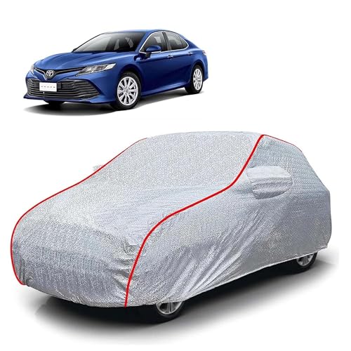 Image of Sulfar 100% Waterproof Car Body Cover Compatible with Mirror for Toyota Camry (Triple Stitched, Full Bottom Elastic, Magic Silver with Red Piping)
