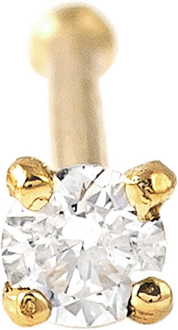 Solid 14Kt Gold Moissanite Stud Nose Ring - 22G Nose Bone Stud - Ball End Nose Ring - April Birthstone Nose Stud