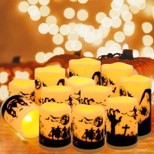 Image of 12-Pack Waterproof -Flameless Led Candles,Remote Control and Timer Functions for Halloween and More Decorations(3 Sizes)
