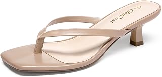 Nude Kitten Heel Sandals Square Toe Flip Flop Heels, Size 7