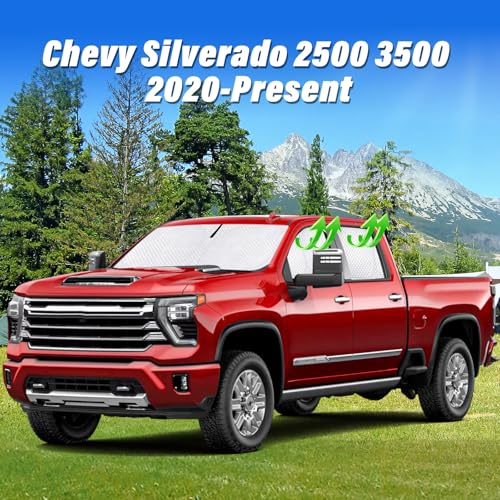 Image of KMF 5pcs Thicken Sun Shades for Chevy Silverado 2500 3500 Accessories 2020-2025 2026, Chevrolet Car Window Covers Sunshade for Windshield Side Rear, UV Block and Blackout Privacy for Camping