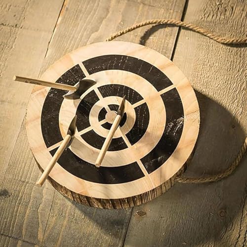 Générique Cibles De Lancer en Bois pour Fléchette, Ensemble avec Trois Haches, Ficelle Incluse, Légère Et Portable
