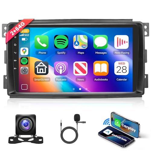 2G+64G Android Radio de Coche para Mercedes Benz Smart Fortwo 2005 2010 Wireless Carplay 9 Pulgadas Pantalla Táctil Radio con Android Auto GPS Mirror Link Bluetooth FM/RDS WiFi Cámara Trasera(5G WiFi)