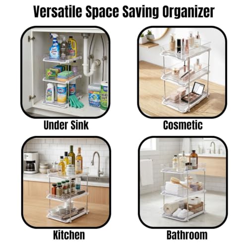 Image of Aliensware 3 Tier Cosmetics Drawer Organizer, Vanity Countertop Storage Container, Sink Organiser, Bathroom Medicine Cabinets, Plastic Drawers for Lipsticks, Nail Polishes,Dressing Table,Perfume-Clear