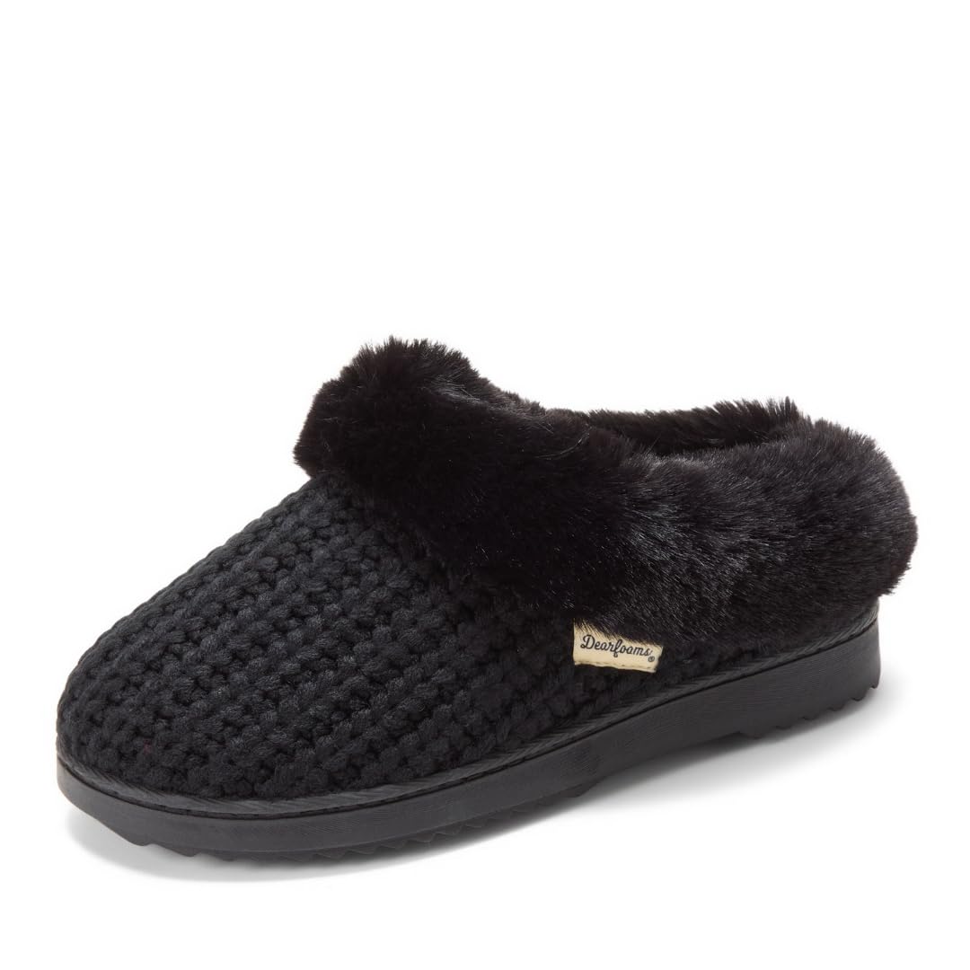Dearfoams Women's Memory Foam Cozy Soft House Slippers Gifts for Women Hannah Knit Clog House Shoes