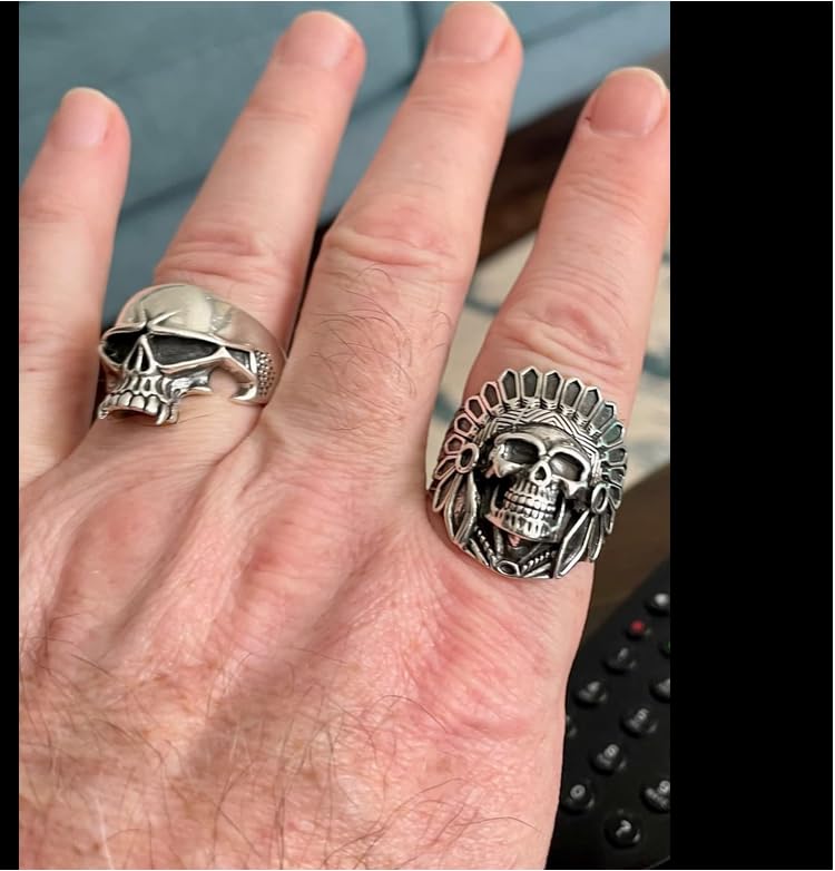 Chunky 925 Sterling Silver Gothic Ring American Indian Chief Skull Biker Ring | Skull Biker Ring For Men – Choose Yours Size4