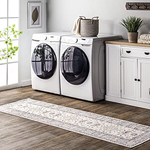 Nuloom Gemma Machine Washable Transitional Floral Runner Rug, 2' 6" X 8', Beige #TOP7