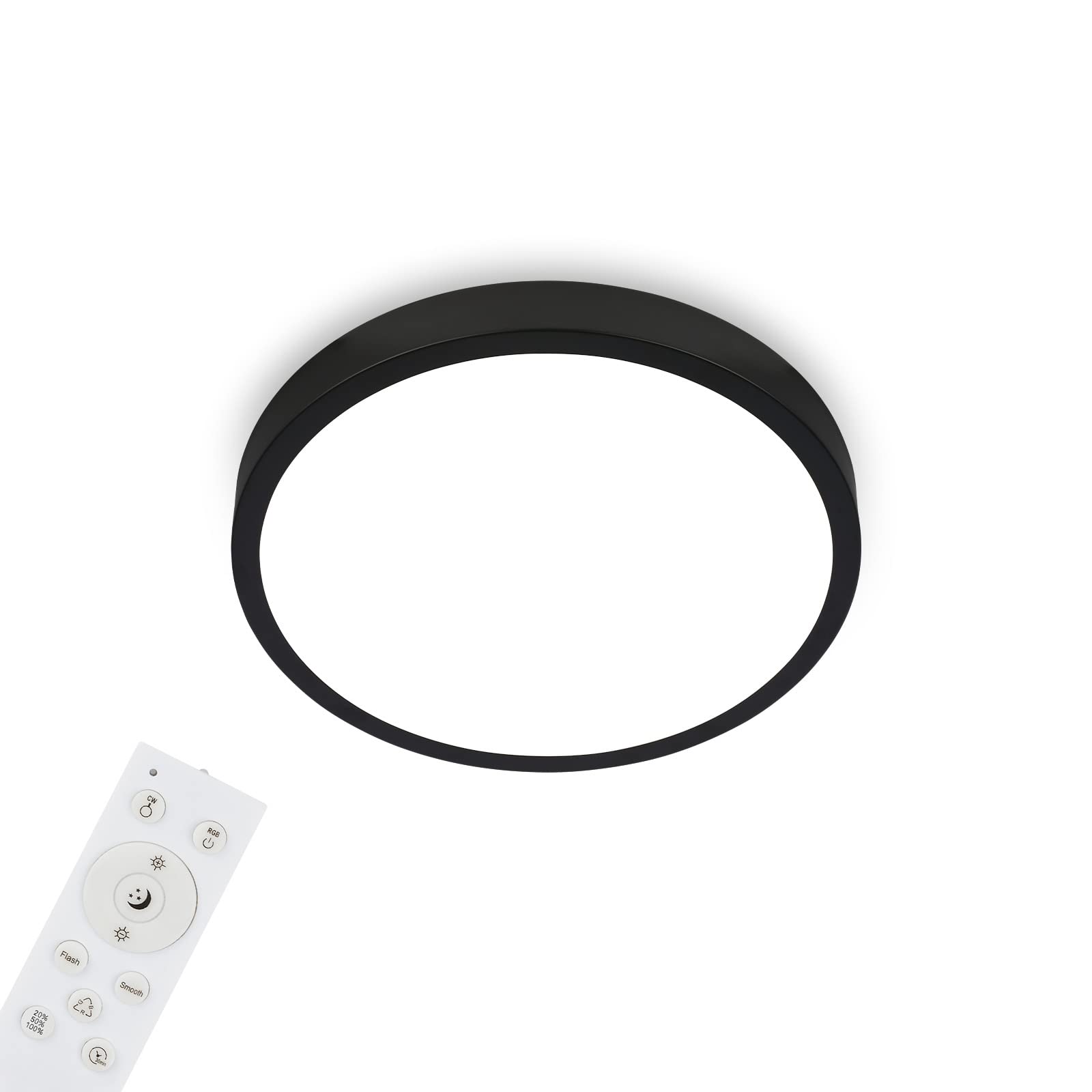 BRILONER Leuchten - LED Ceiling Light RGBW, LED Ceiling Light, Dimmable, Colourful Light Colours, Neutral White, Surface-Mounted Lamp, Remote Control, Black, Diameter 380 x 50 mm, Diameter 38 cm