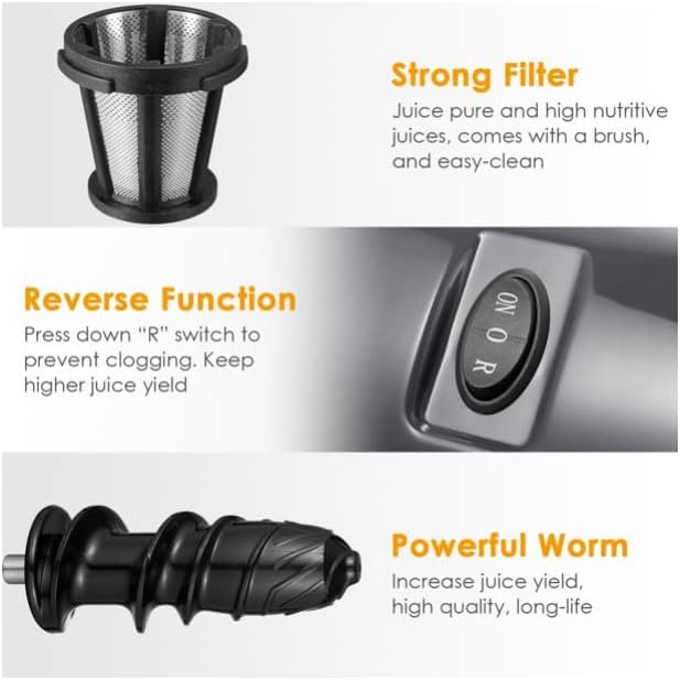 Juicer Machine Easy to Clean, Reverse Function, Brush, Quiet Motor, Black