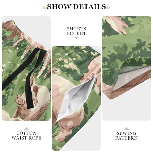 Men's Short Pajama Bottoms Pig Farm Animal Home Casual Sleep Pants3