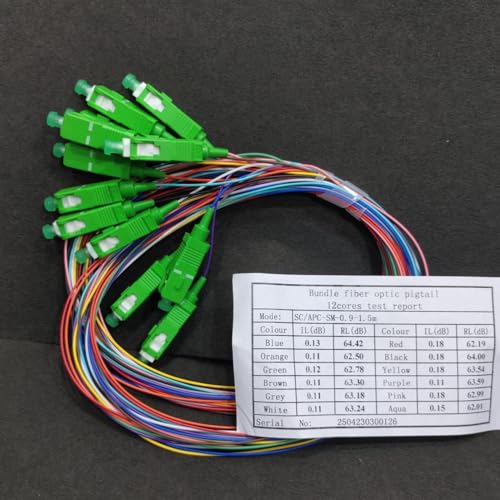 Image of SC Single Mode Fiber Optic Pigtail 1.5 Meter 0.9mm | Green Connector | Low Insertion Loss | FTTH /ODF Use | With Test Report (Pack of 12)