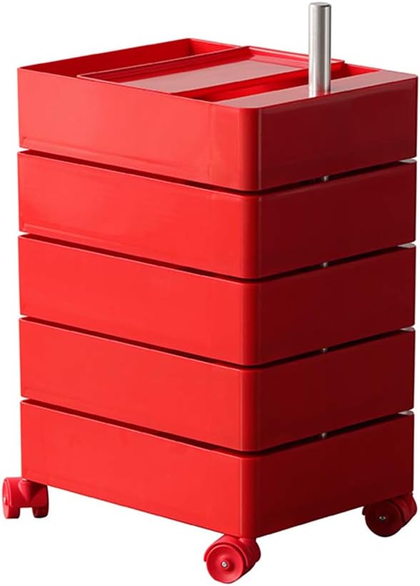 Medical Trolley Cart Multifunctional Removable Storage Cabinet ABS Material 5 Layers 360° Rotatable Storage Compartment European Style Fashionable and Gorgeous (Red)