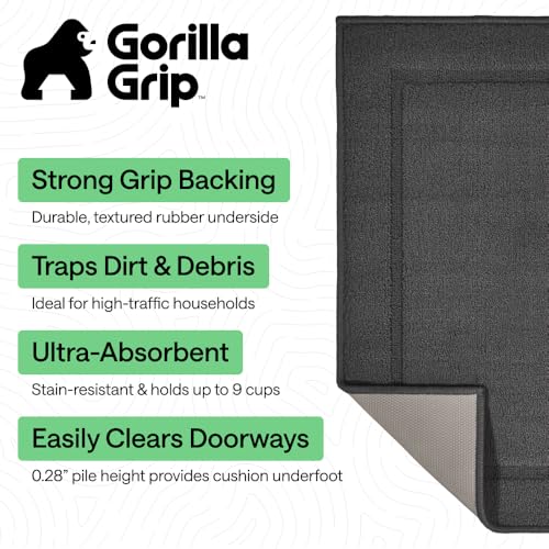 Image of GORILLA GRIP Indoor Door Mat, Rubber Backing Entry Rug 35x22, Dark Gray