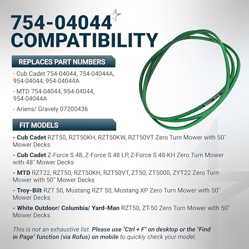 Image of [Upgraded Grip120] BlueStars 754-04044 Deck Belt MTD 954-04044A 1 /2 inch x 134 inch | Deck Belt for Cub Cadet RZT 50 Z Force S 48 Troy Bilt Mustang XP 50 Craftsman ZTL7000 754-04044A 954-04044 Aramid Cord