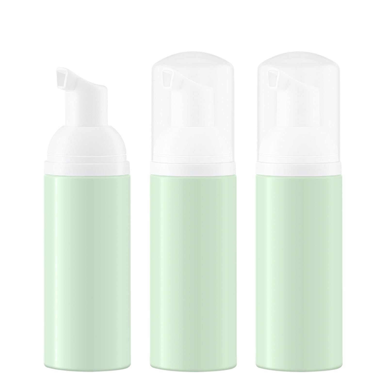 2 Oz Cream Green Foam Soap Bottle Empty Travel Foaming Dispenser for Hand Soap,Lash Shampoo,Body Wash(3 PCS, Frosted White Pump)