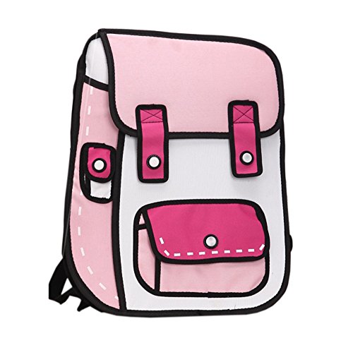 Flyfish 3D Jump Style Dibujo 2D de Cartoon Paper Comic Backpack School Shoulder Bag