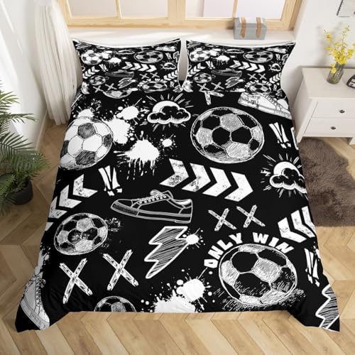 Homewish Housse de Couette 140x200 Garcon Football 2 Pièces, Parure de Lit Enfan