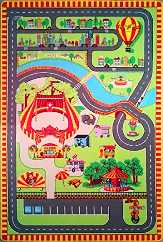 TAPITOM® | Tapis enfant cirque - 130 x 200 cm | Tapis de jeu route avec cirque | Tapis de sol pour chambre d'enfant univers cirque | antidérapant, ourlet | normes CE Cover