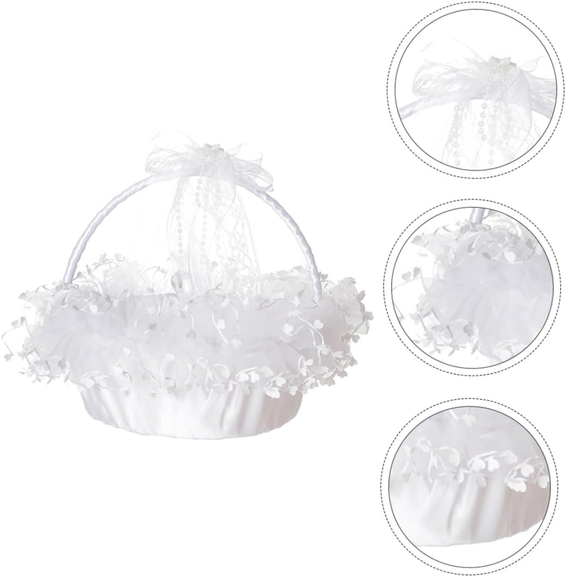 SUPVOX Handheld Lace Flower Basket Foldable White Decorative Wedding Flower Girl Basket for Ceremony Supplies