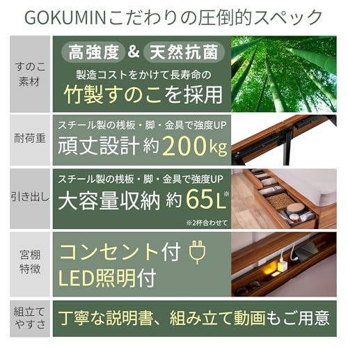GOKUMIN ベッド セミダブル すのこベッド G-HCB の商品画像 6