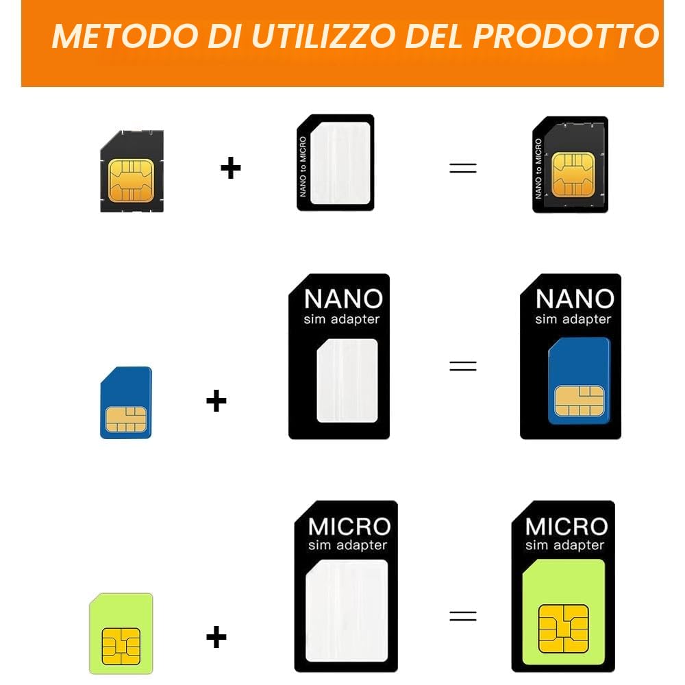 4 in 1 Adattatore per Scheda SIM, 3 Set Adattatore Sim Card, Kit Adattatore per Scheda SIM Appositamente Progettato, per Smartphone e Tablet Disponibile