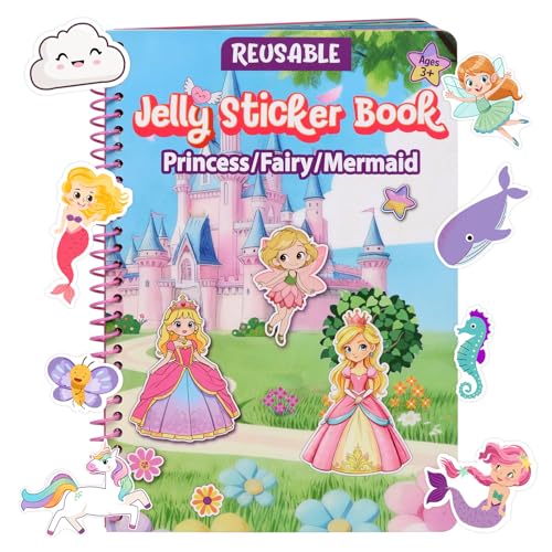 Cosomia Jelly Sticker Book for Kids 2-4 Waterproof Reusable Sticker Book for Toddlers Easy to Clean Road Trip Activities Easter Basket Stuffers & Easter Gifts for Toddlers (Princess)